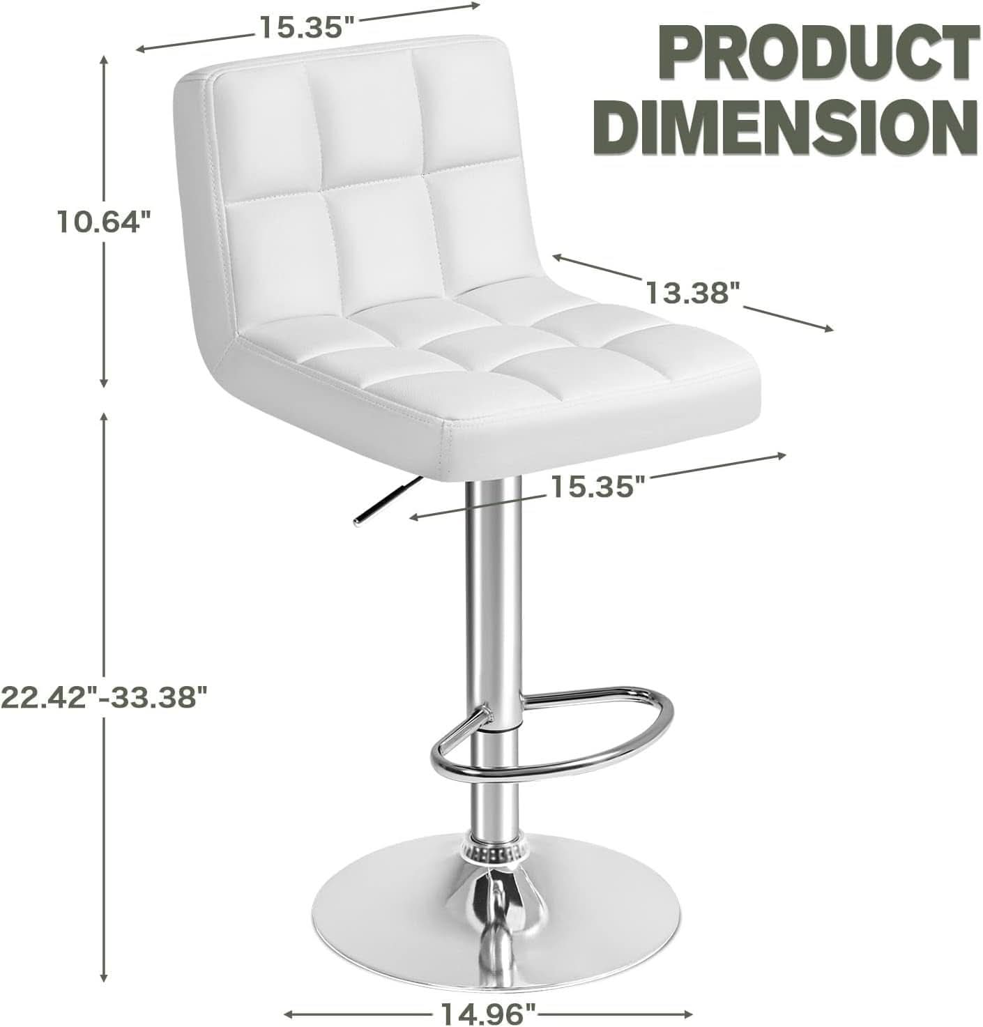 White PU Leather Swivel Bar Stool Set Of 2 Adjustable Height