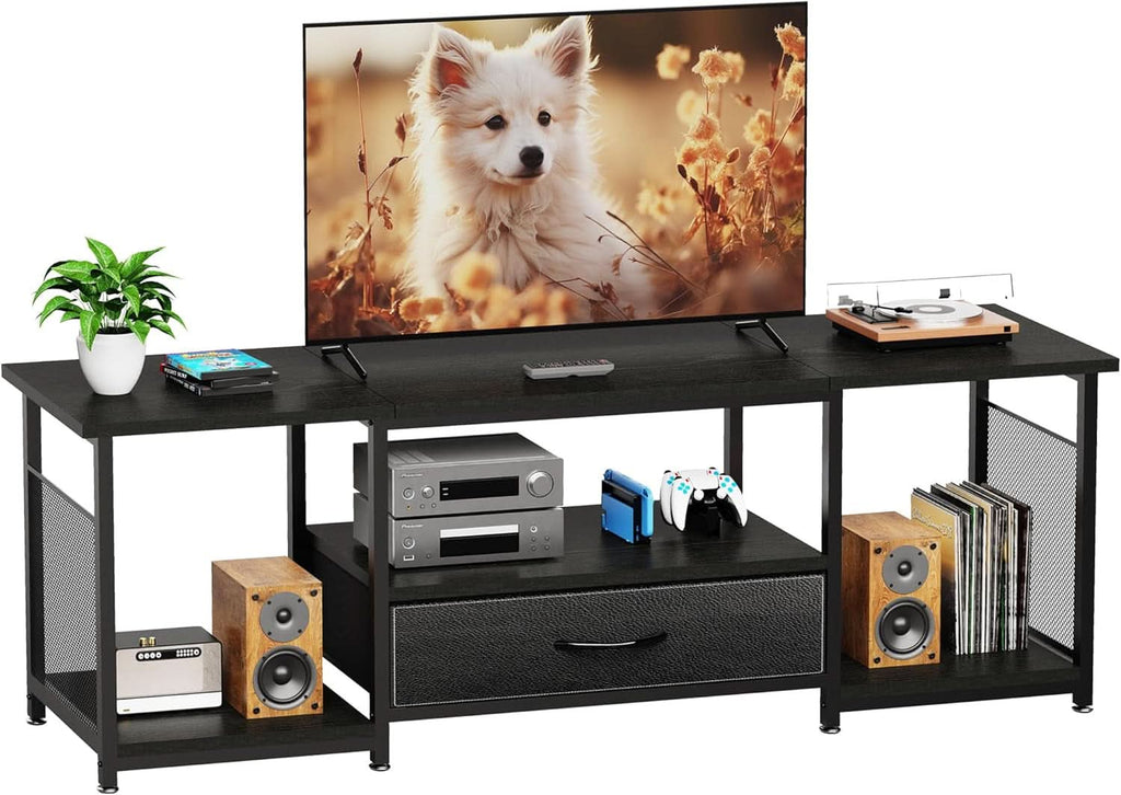 Industrial Black TV Entertainment Center With Drawers