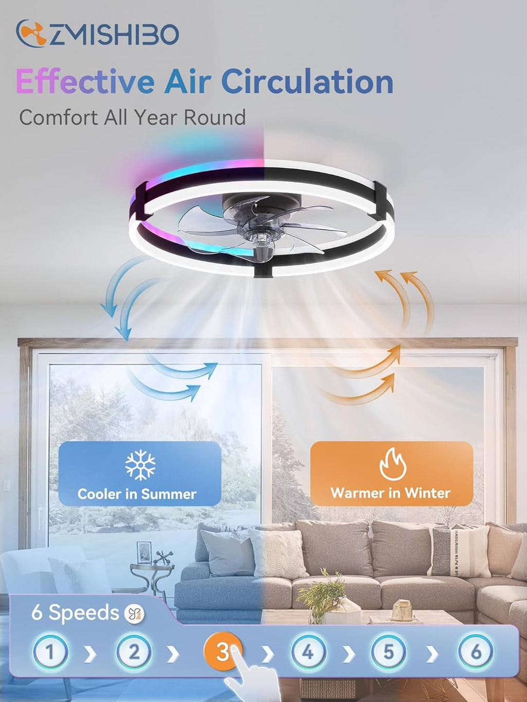Twenty Inch RGB Ceiling Fan With Remote Dimmable LED