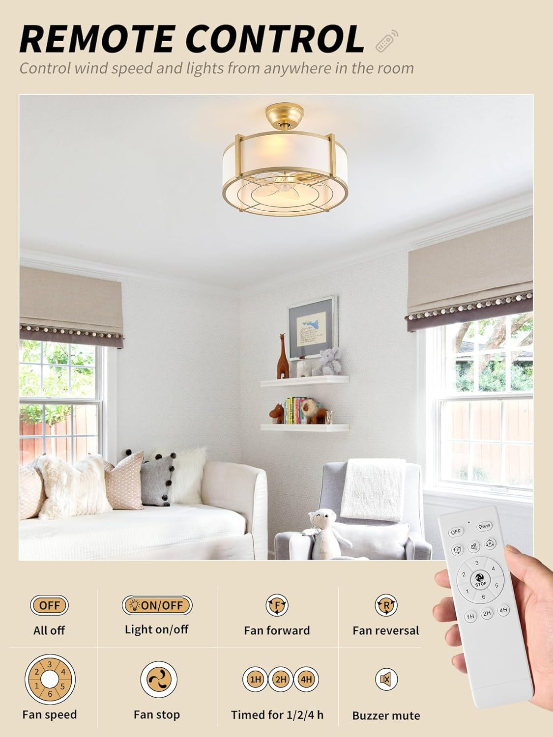 Gold Twenty Inch Boho Iridescent Crystal Ceiling Fan
