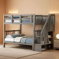 Twin Over Twin Bunk Beds With Stairs Grey For Kids Dorm