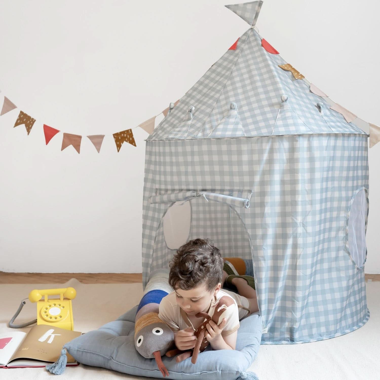 Kids Play Tent Blue Gingham Environmentally Friendly Fabric