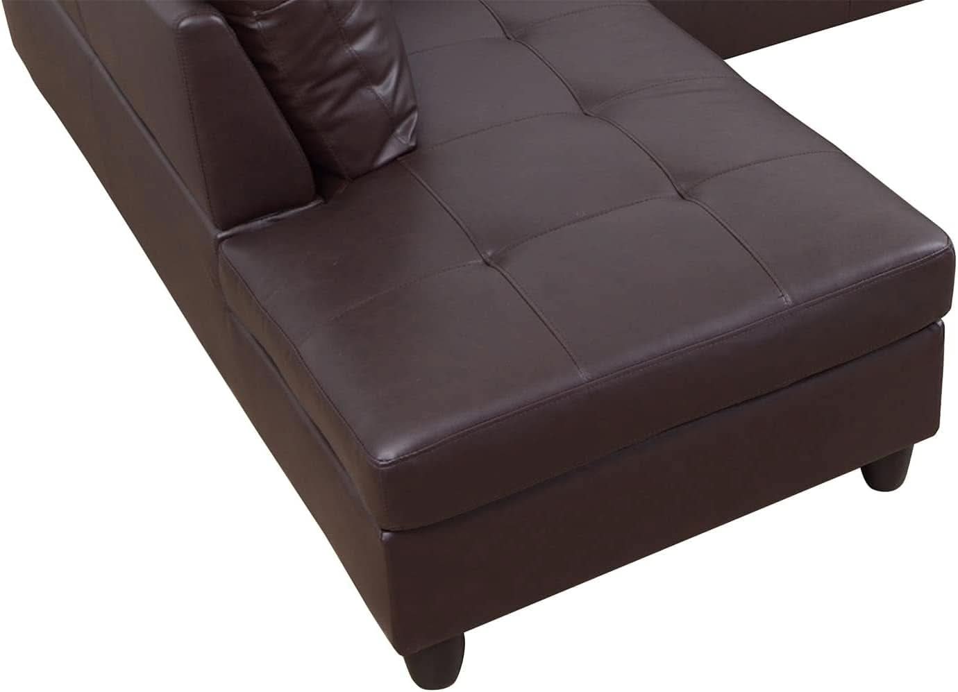 Brown Leather Sectional Sofa Set With Storage Ottoman And Left Facing Chaise