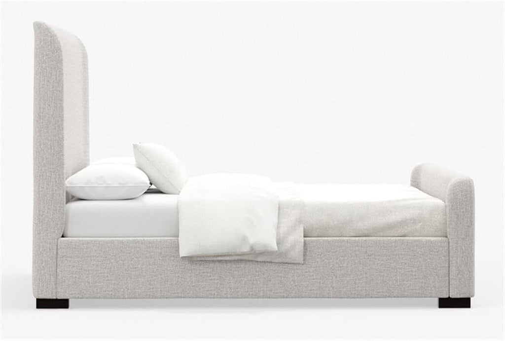 California King Platform Bed Stone Beige Upholstered