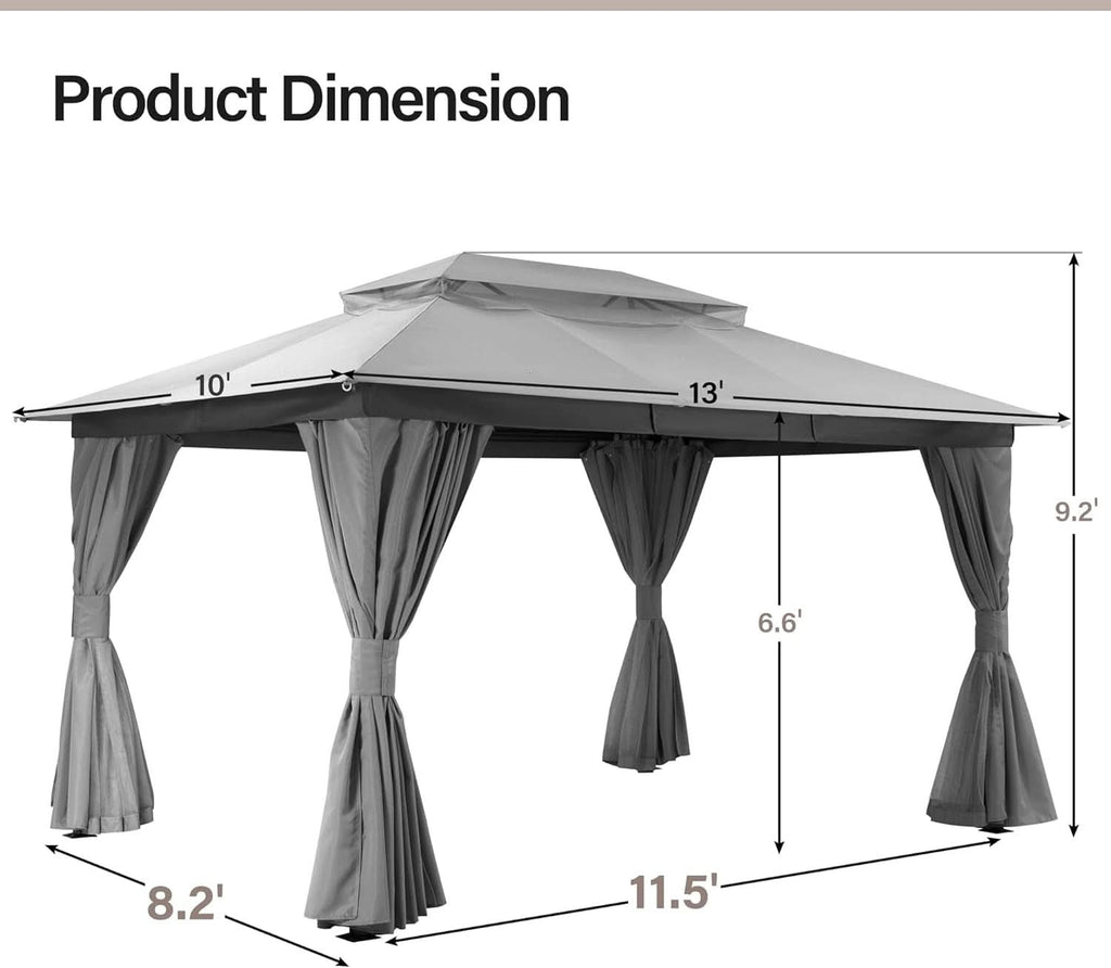 Outdoor Gazebo 10x13 With Mosquito Netting Weatherproof