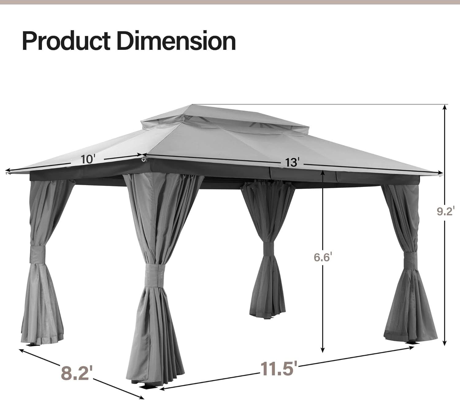 Outdoor Gazebo 10x13 With Mosquito Netting Weatherproof