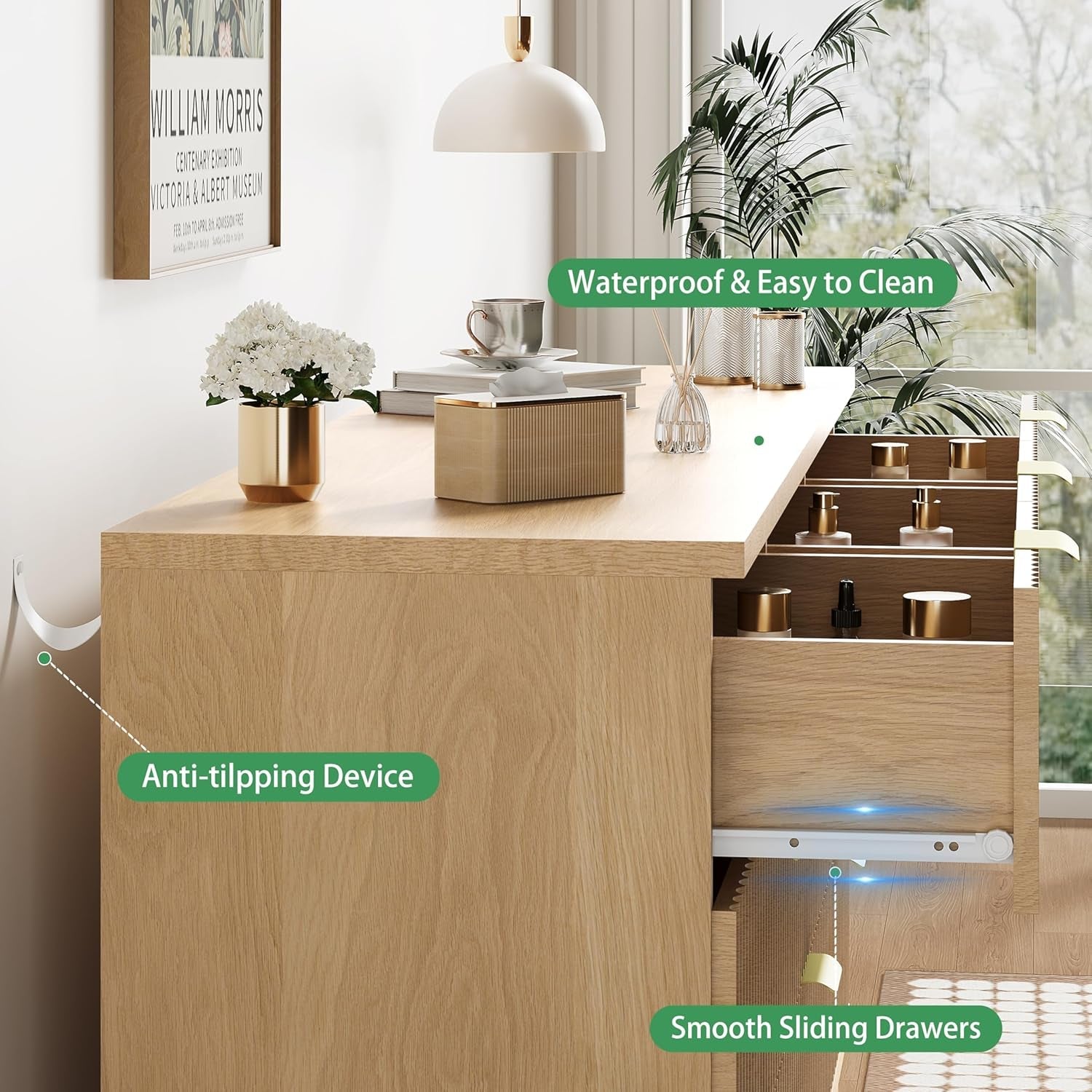 Natural Oak Fluted Textured Dresser With Nine Drawers