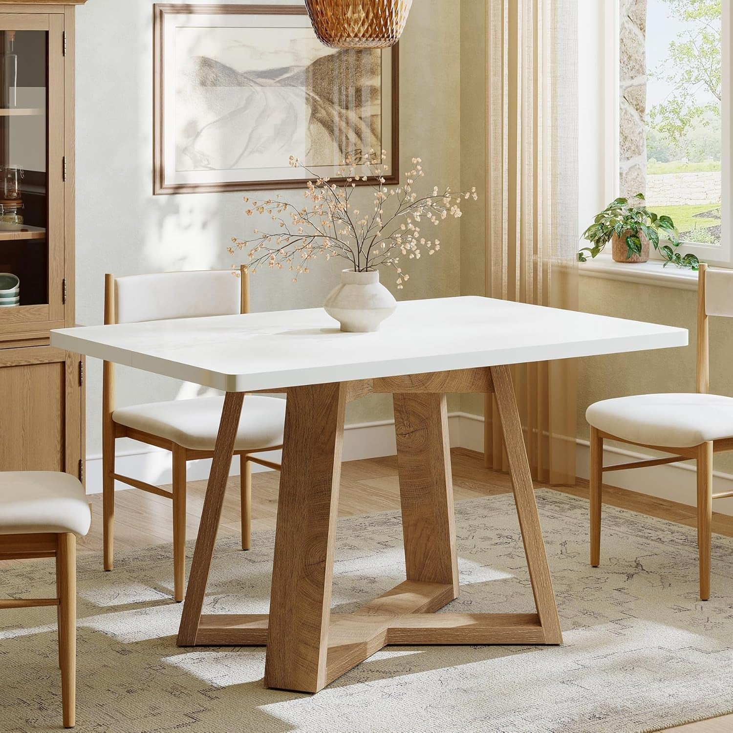 47Inch Dining Table White Brown Space Saving Design