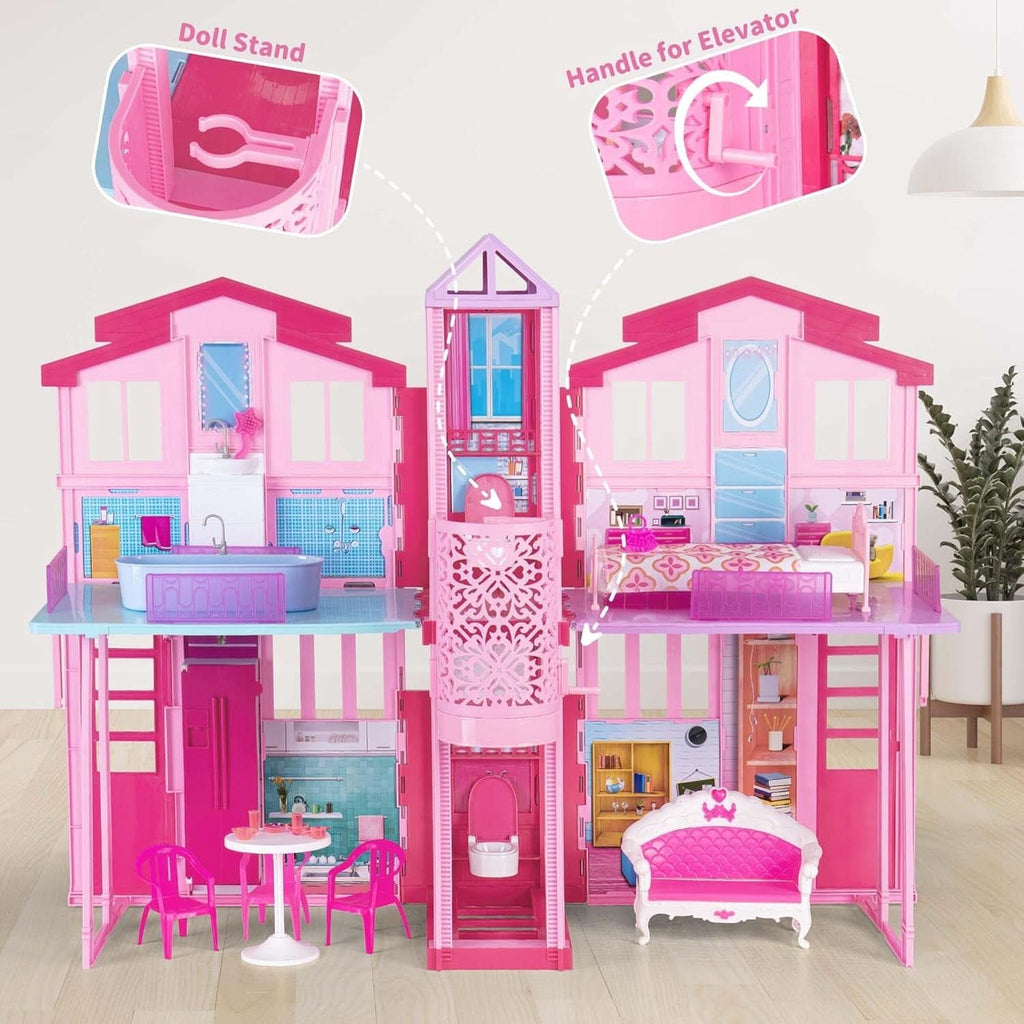 Foldable Dollhouse With Elevator And Spacious Rooms