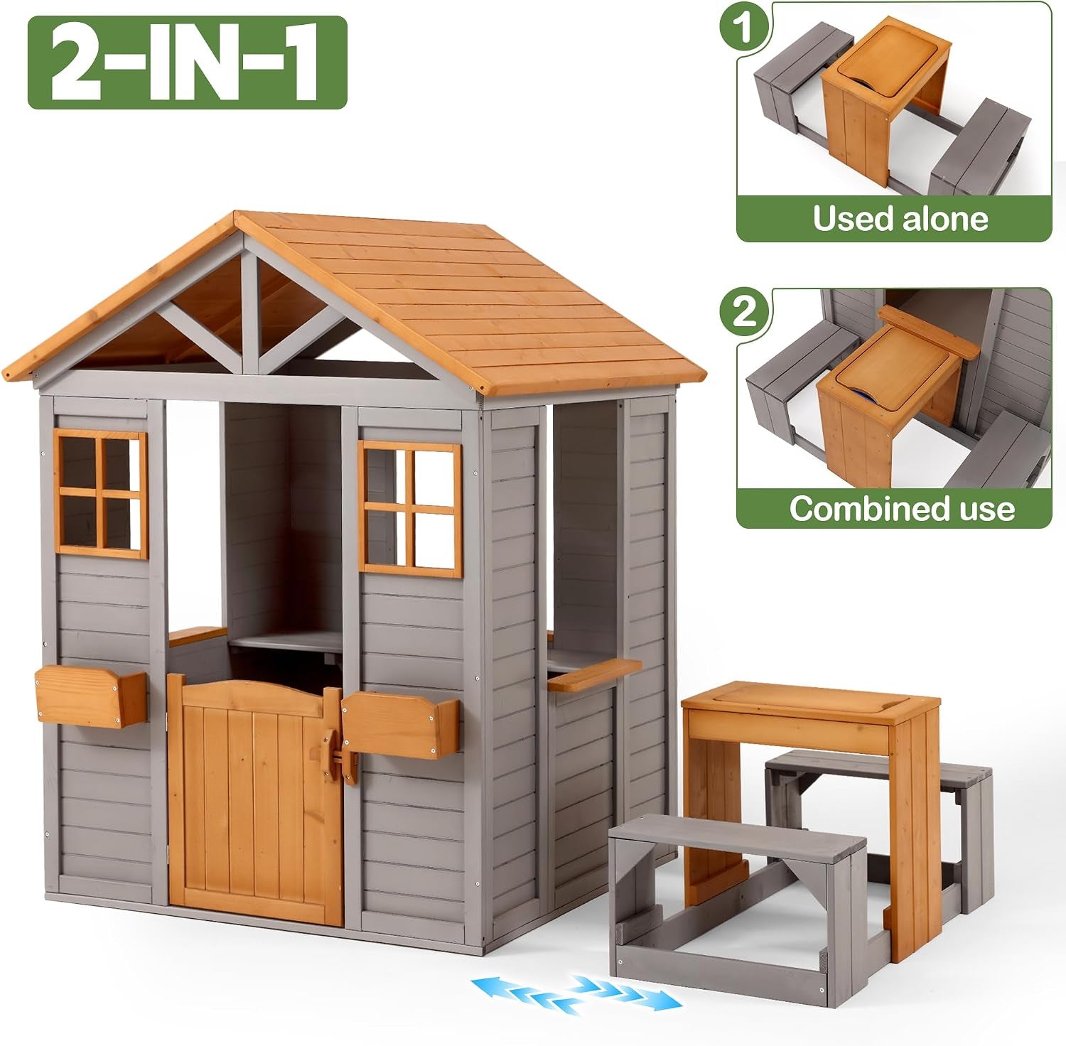 Brown Weatherproof Wooden Playhouse With Sand Table