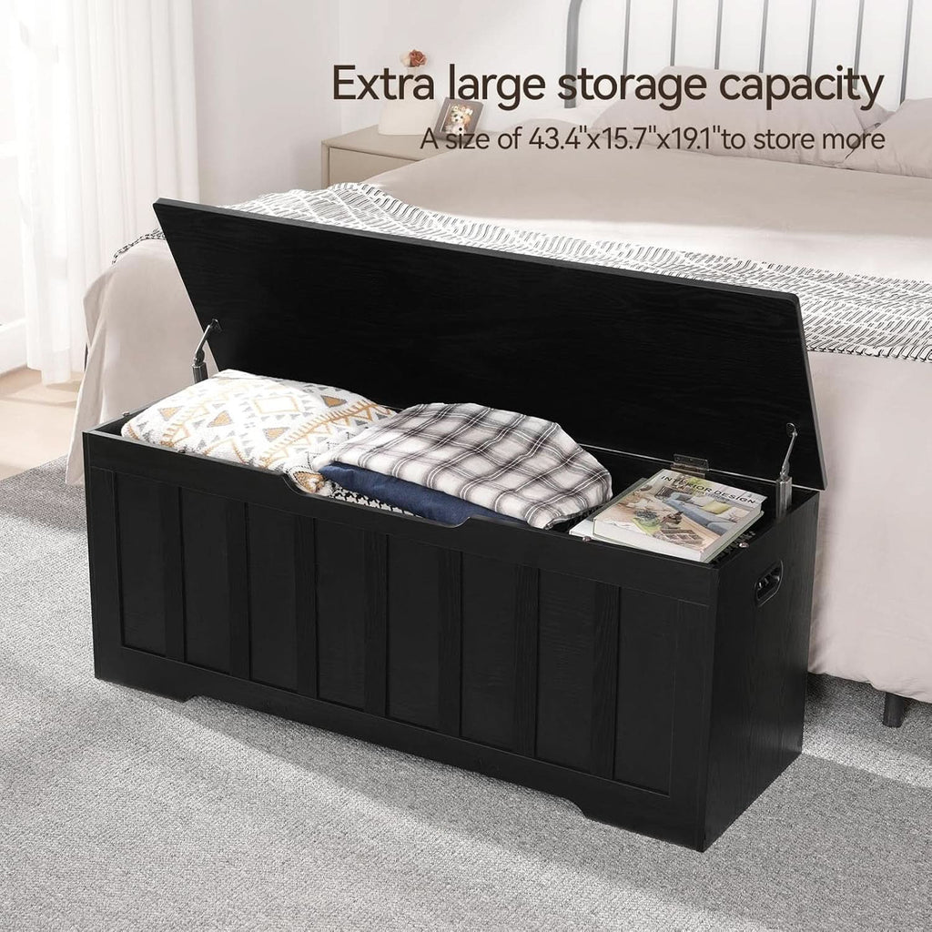 Black 47.2 Inches SolidWood Oversized Storage Bench