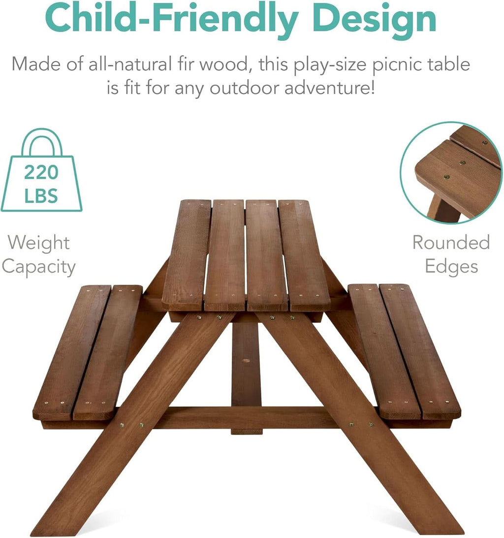 Walnut Wooden Kids Picnic Table With Adjustable Umbrella