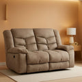 Manual Two Seat Loveseat Recliner Sofa Light Brown