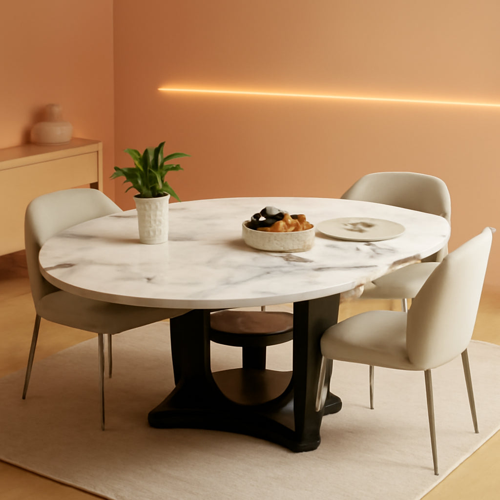 White Marble Extendable Dining Table Circular Convertible