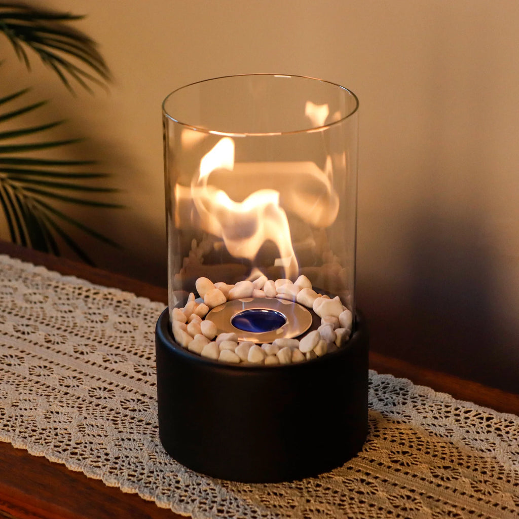 10.5" H Portable Tabletop Round Fireplace(Black)