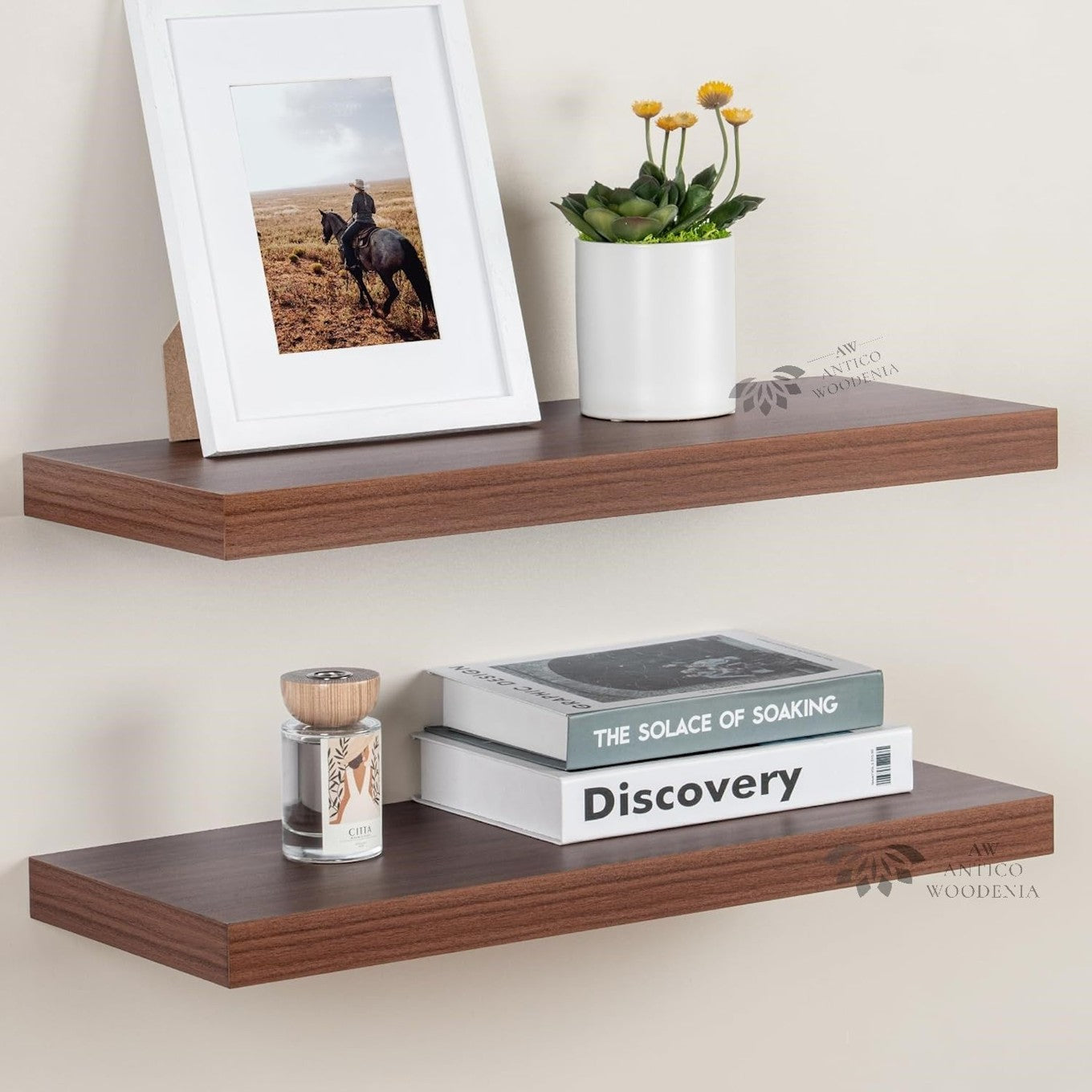 Wooden Floating Wall Shelf Set of 2 – Walnut
