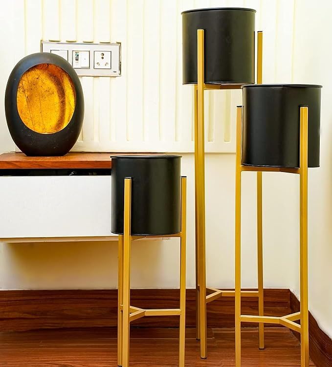 Metal Floor Planter Stand with Flower Pots for Indoors and Outdoor Use