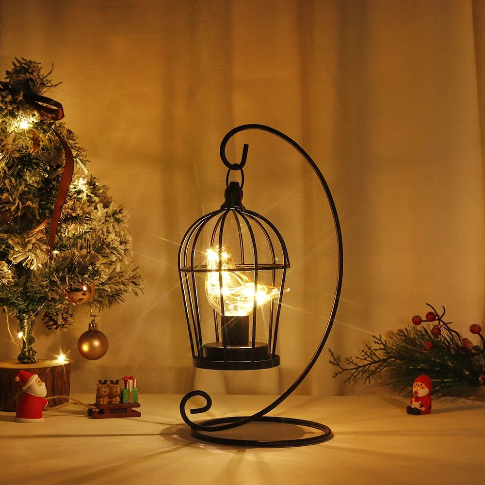 12" Tall Battery Operated Birdcage Lamp