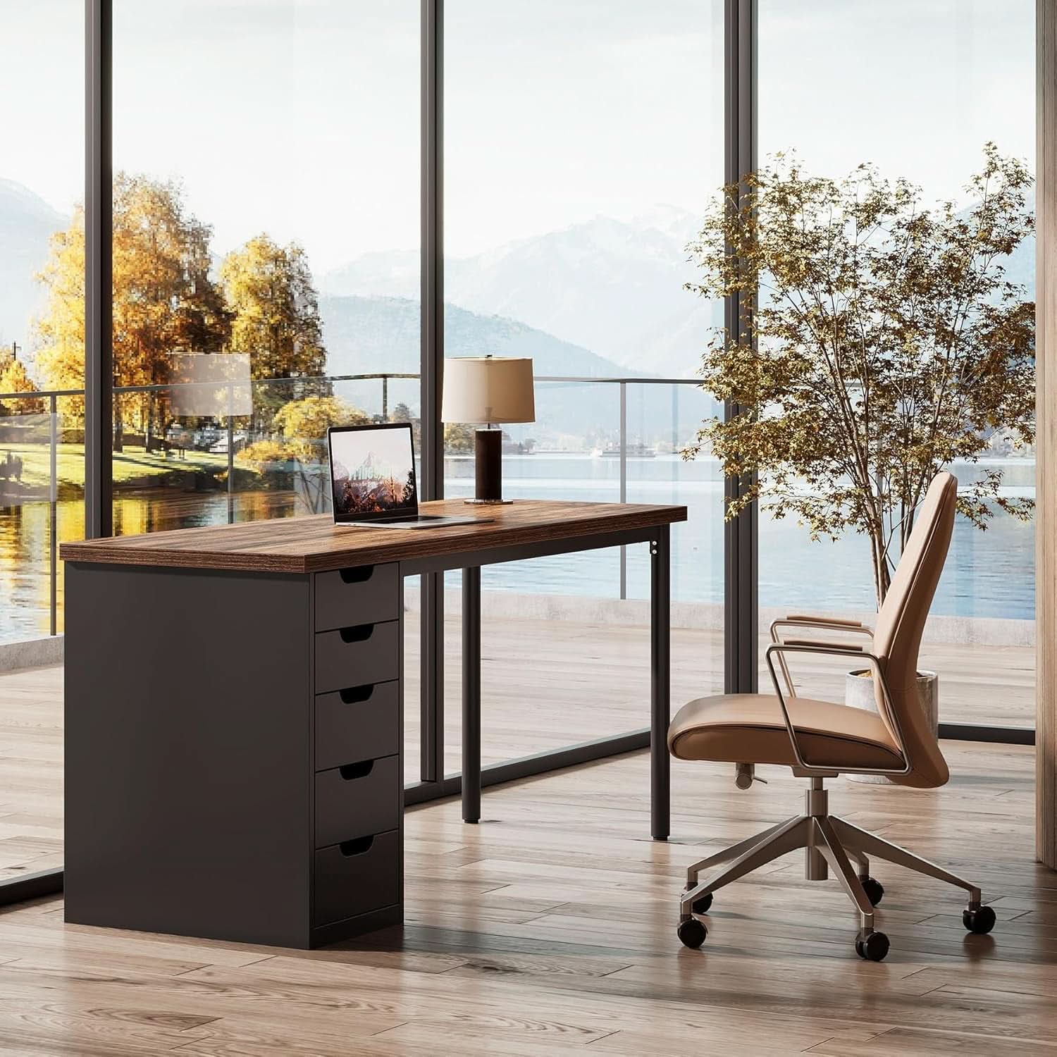 Modern Simple Computer Desk with Reversible Drawers for Space Saving