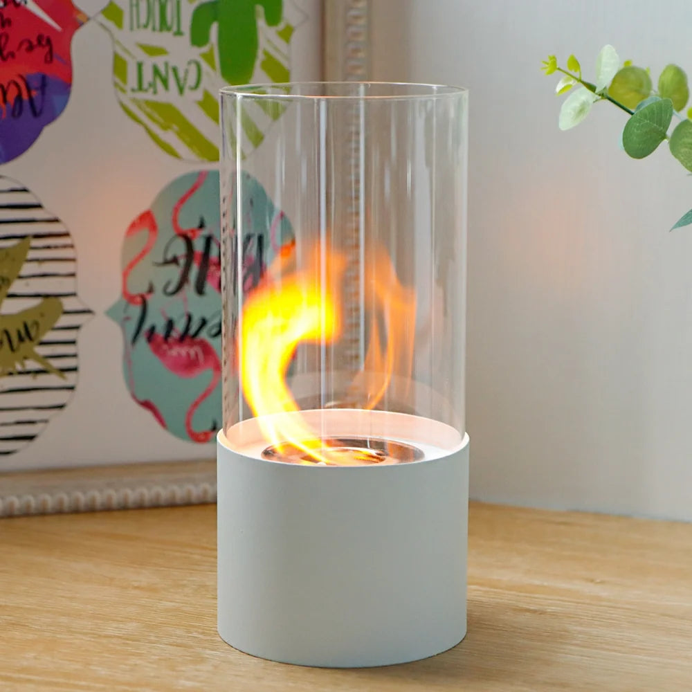 JHY DESIGN Portable Tabletop Firepit Cylindrical With Glass