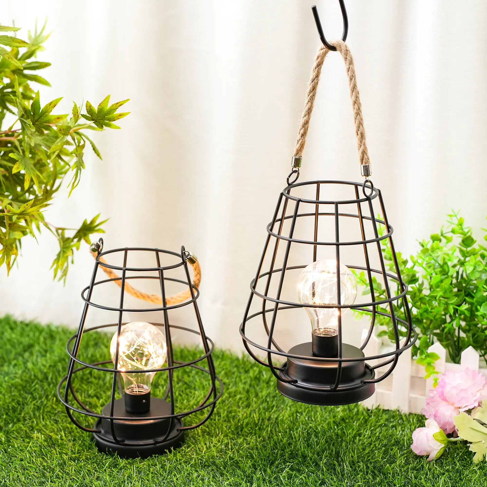 Set of 2 Cage Bulb Lantern Decorative Table Lamps