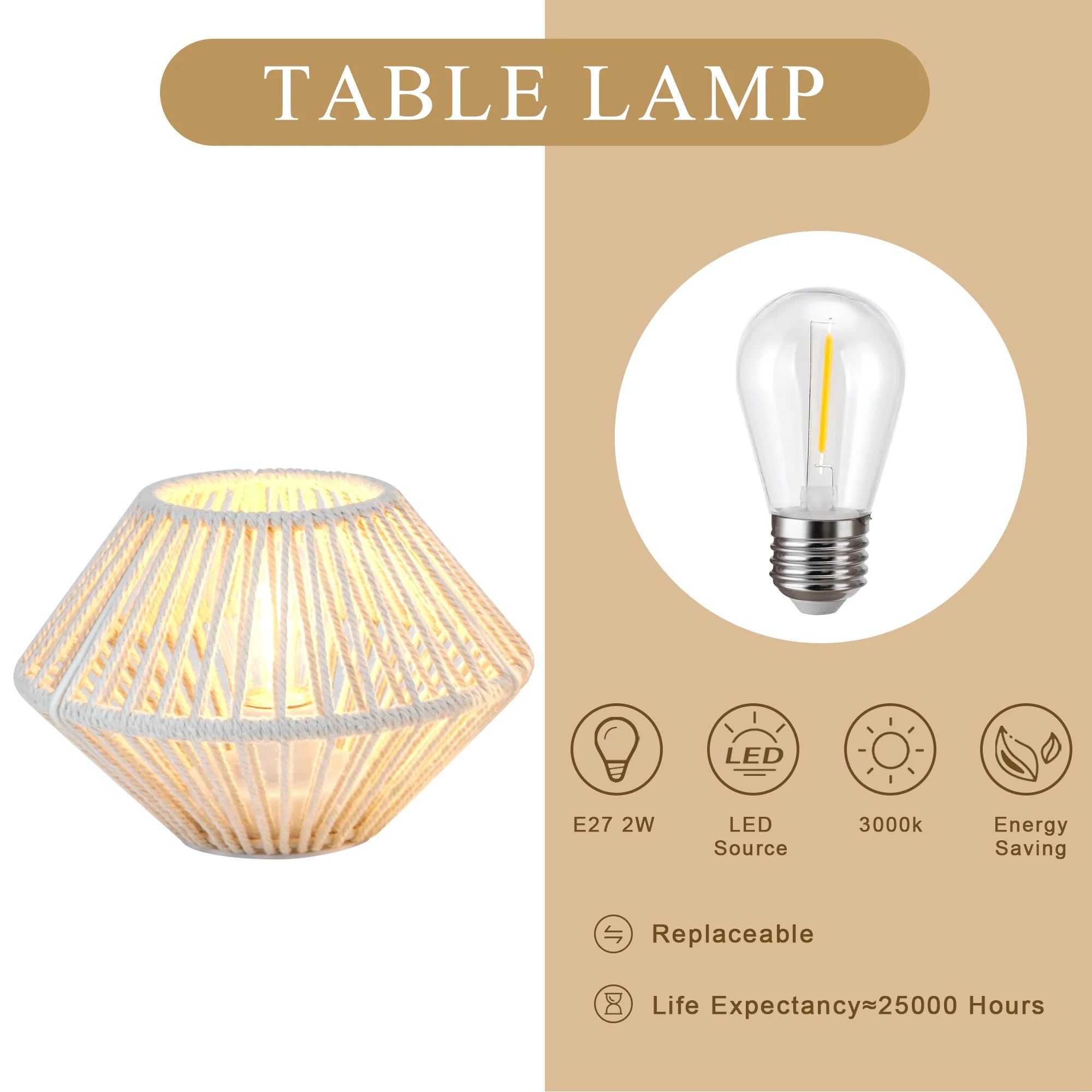 Set of 2 Woven Cotton Rope Table Lamps