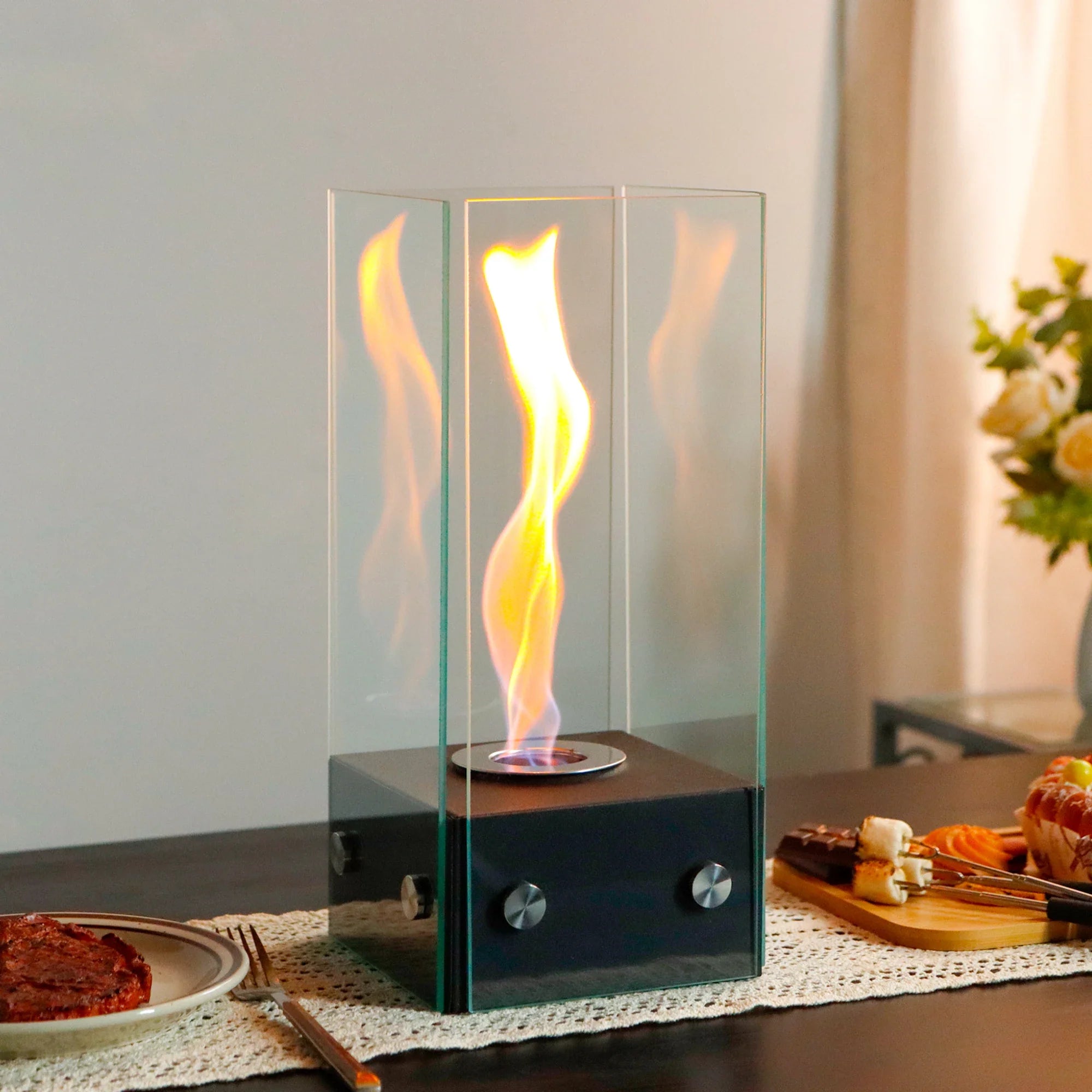 Rectangular Glass Tabletop Firepit 35cm H