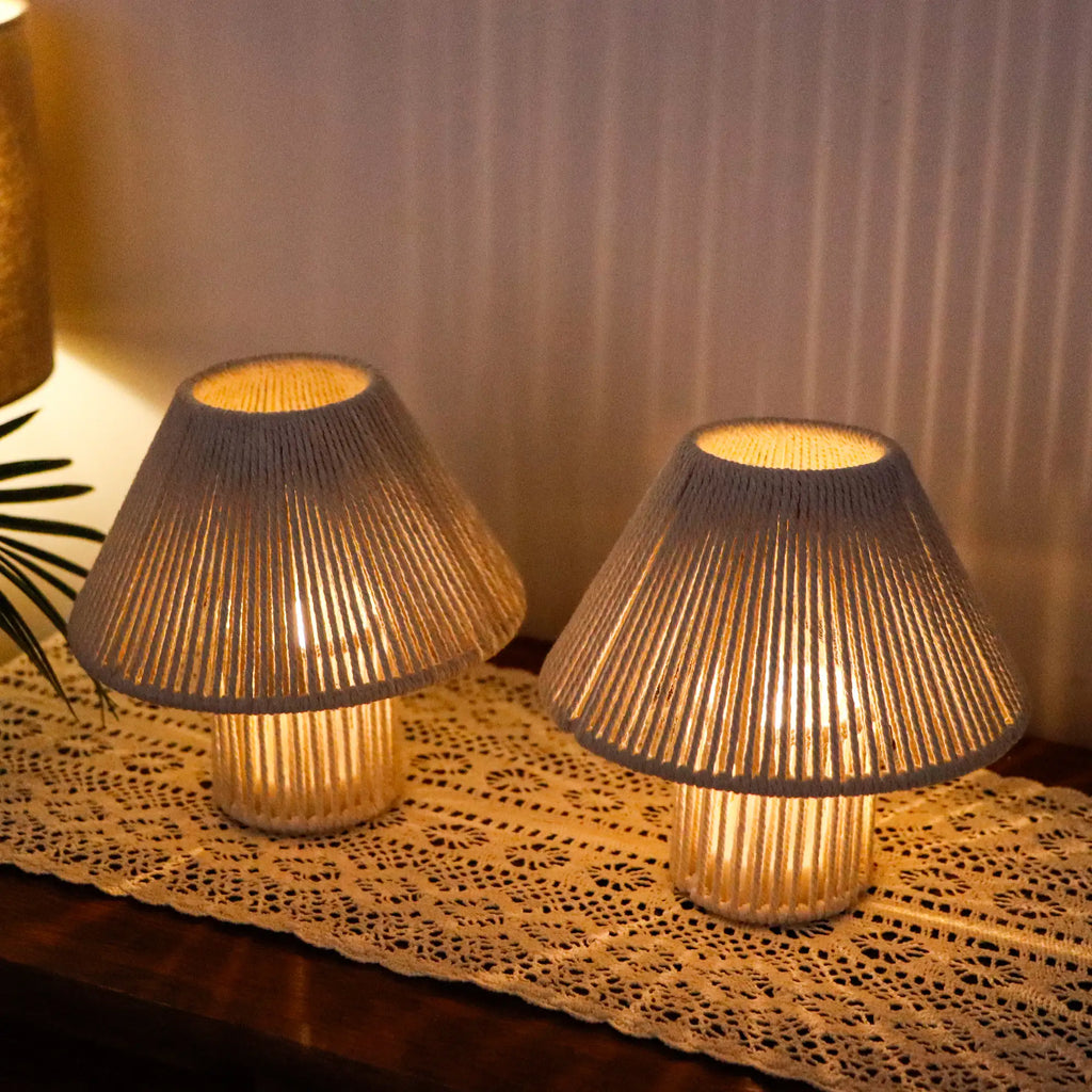 Set of 2 Woven Cotton Rope LED Cordless Table Lamp
