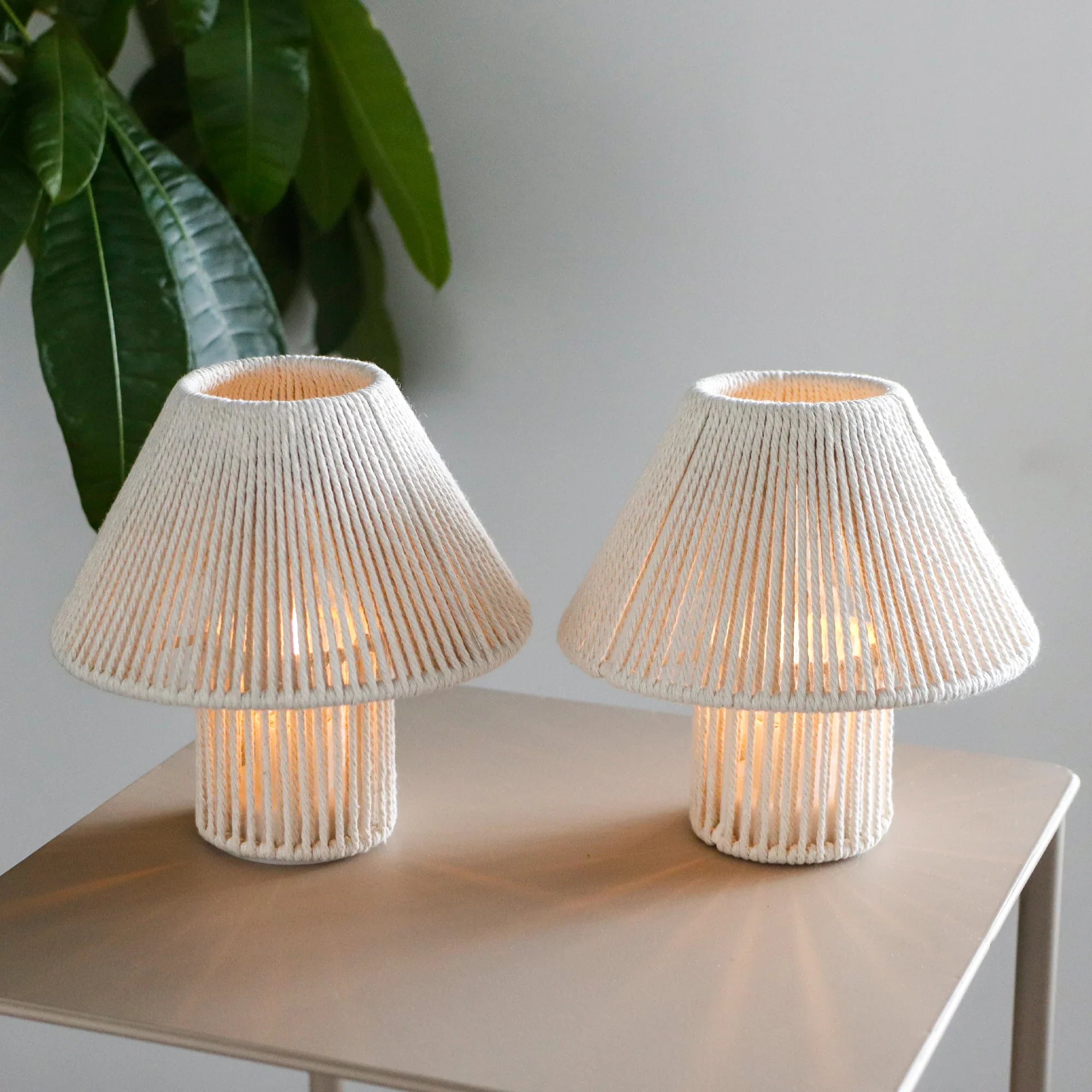 Set of 2 Woven Cotton Rope LED Cordless Table Lamp