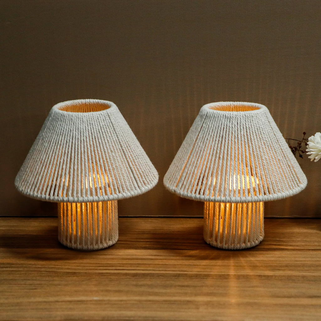 Set of 2 Woven Cotton Rope LED Cordless Table Lamp