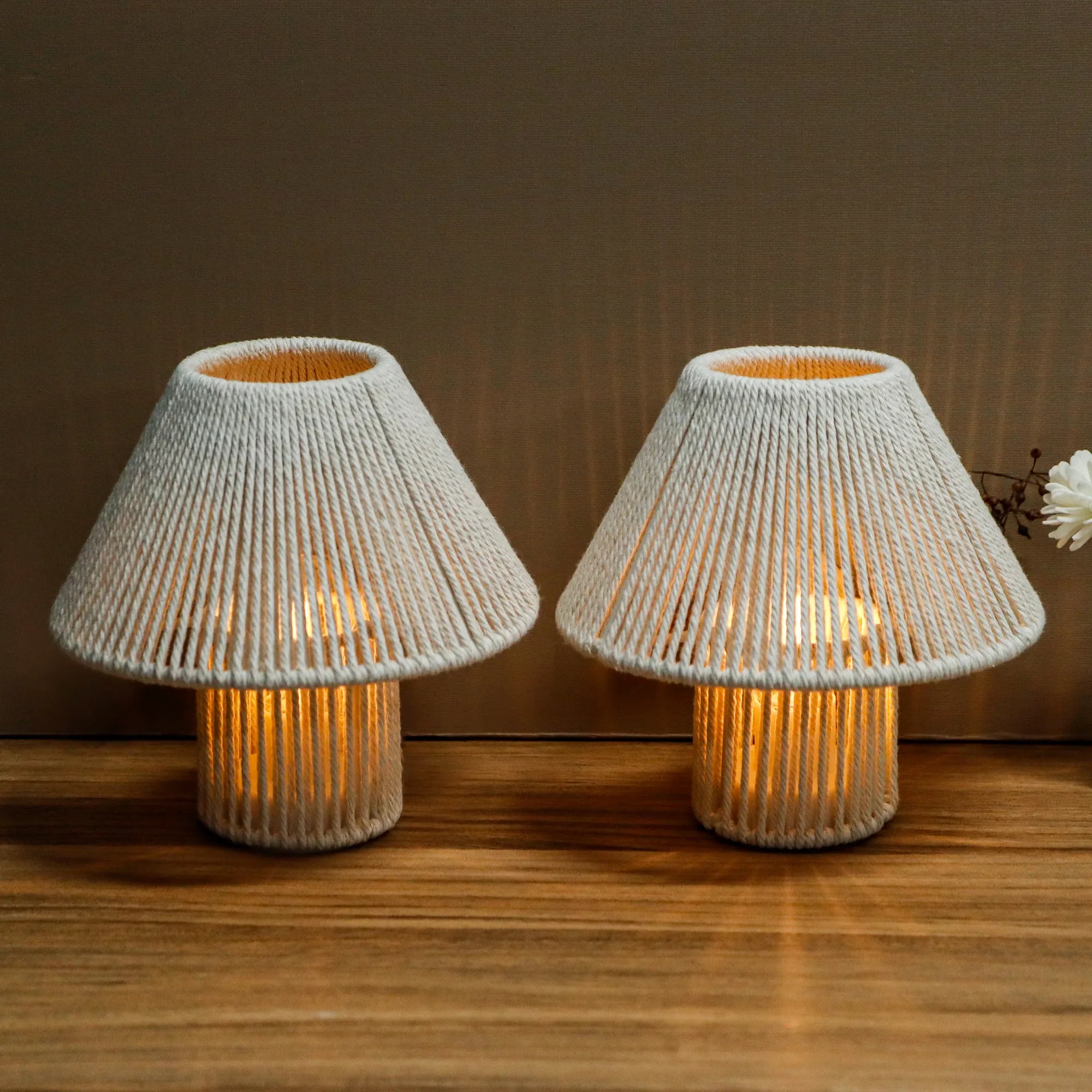 Set of 2 Woven Cotton Rope LED Cordless Table Lamp