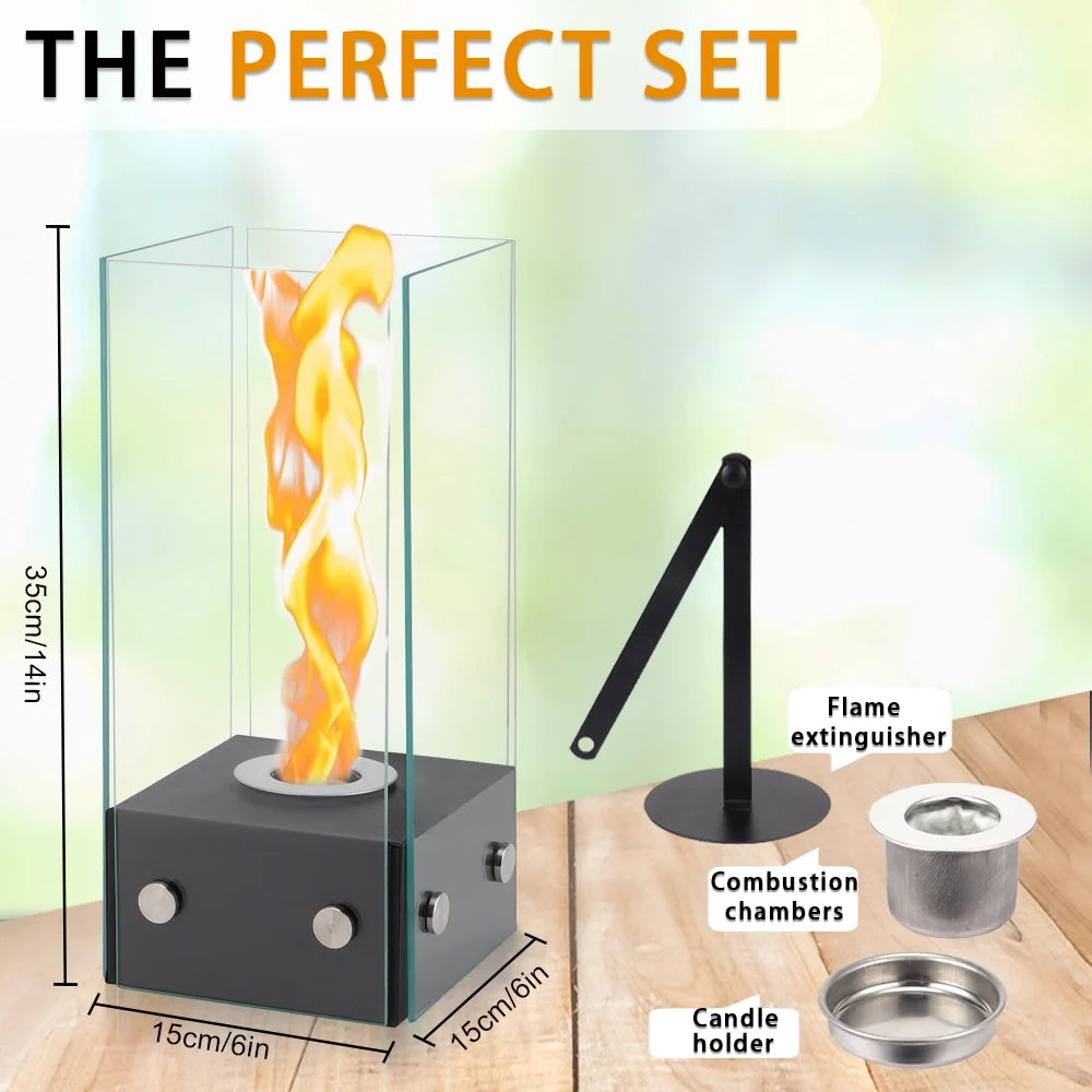 Rectangular Glass Tabletop Firepit 35cm H