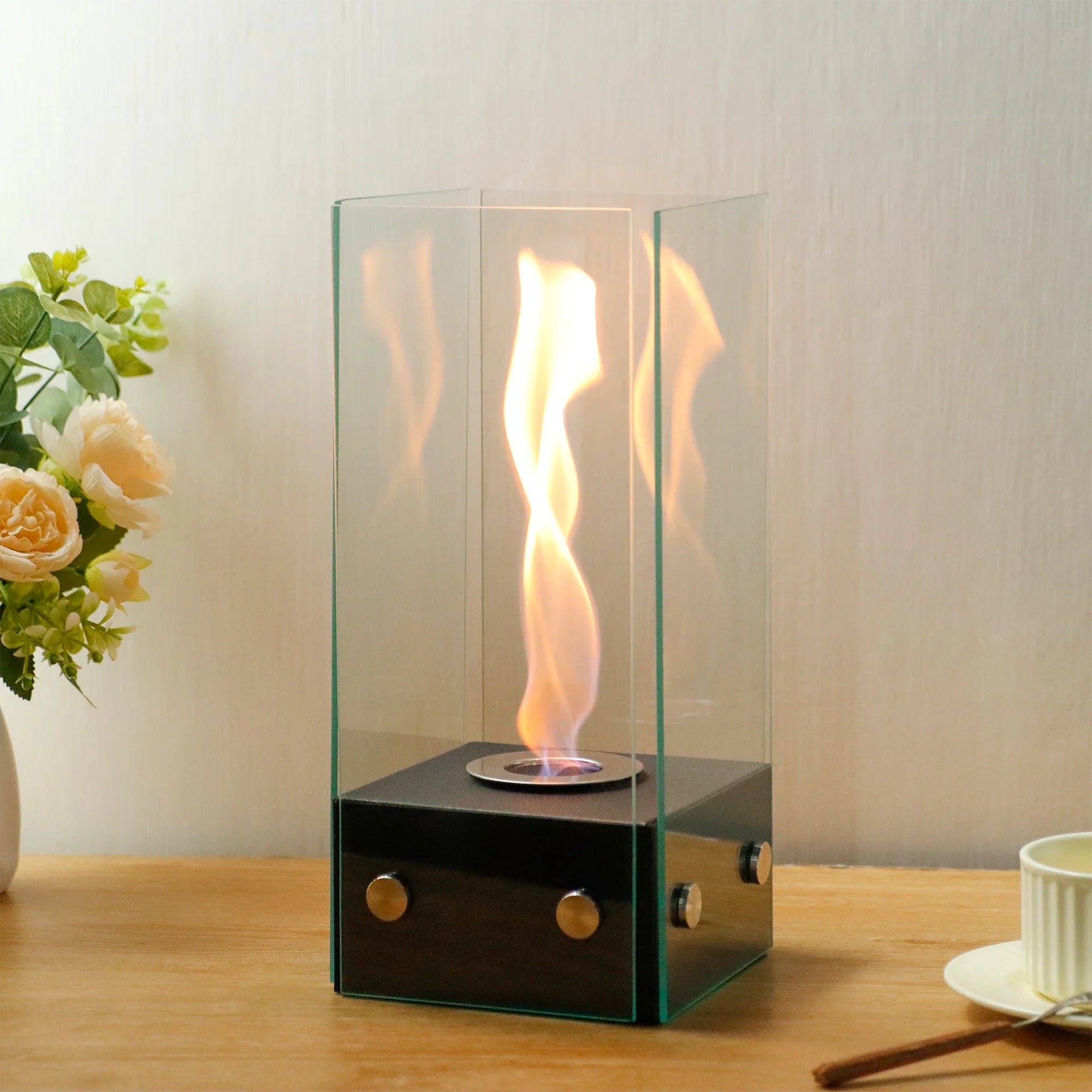 Rectangular Glass Tabletop Firepit 35cm H