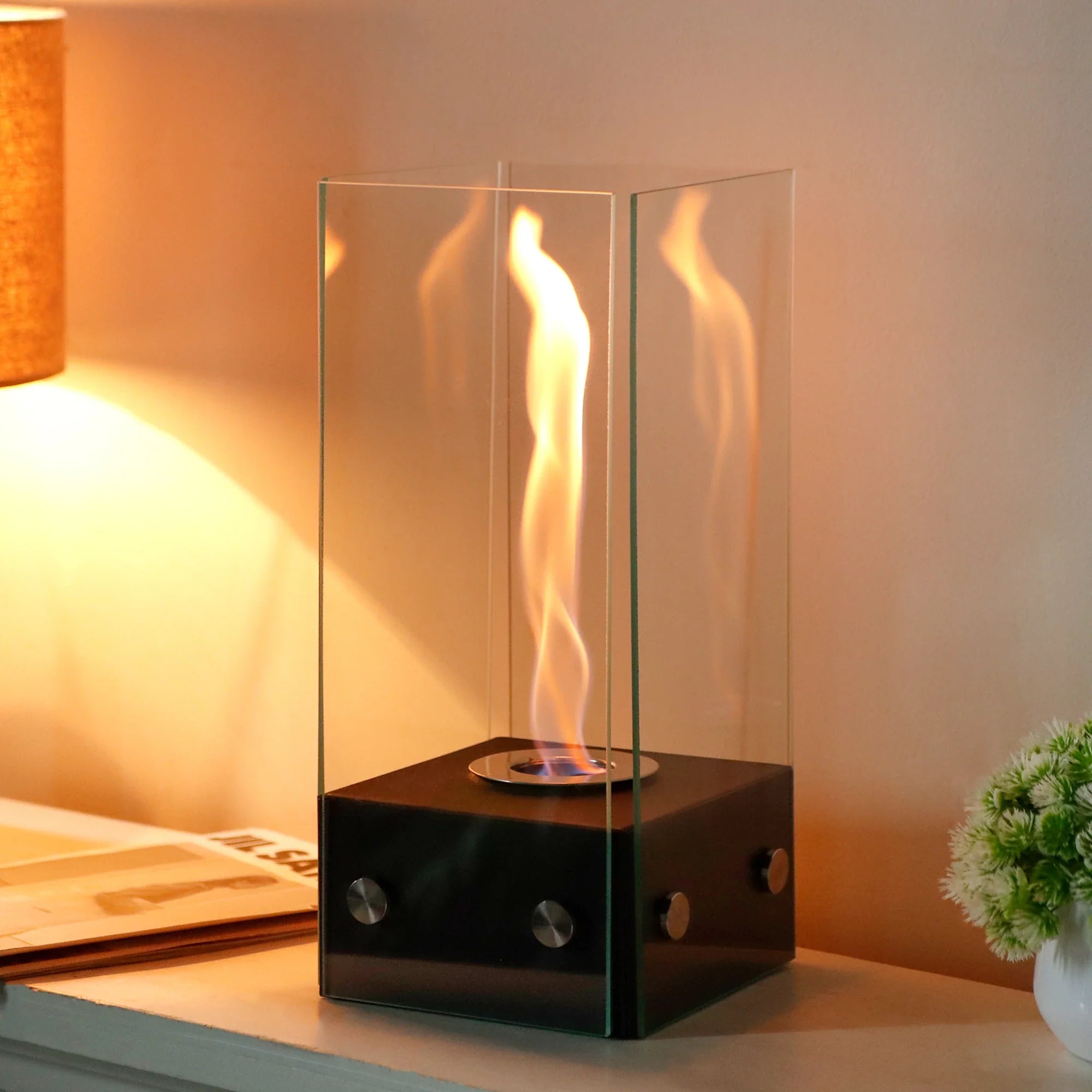 Rectangular Glass Tabletop Firepit 35cm H